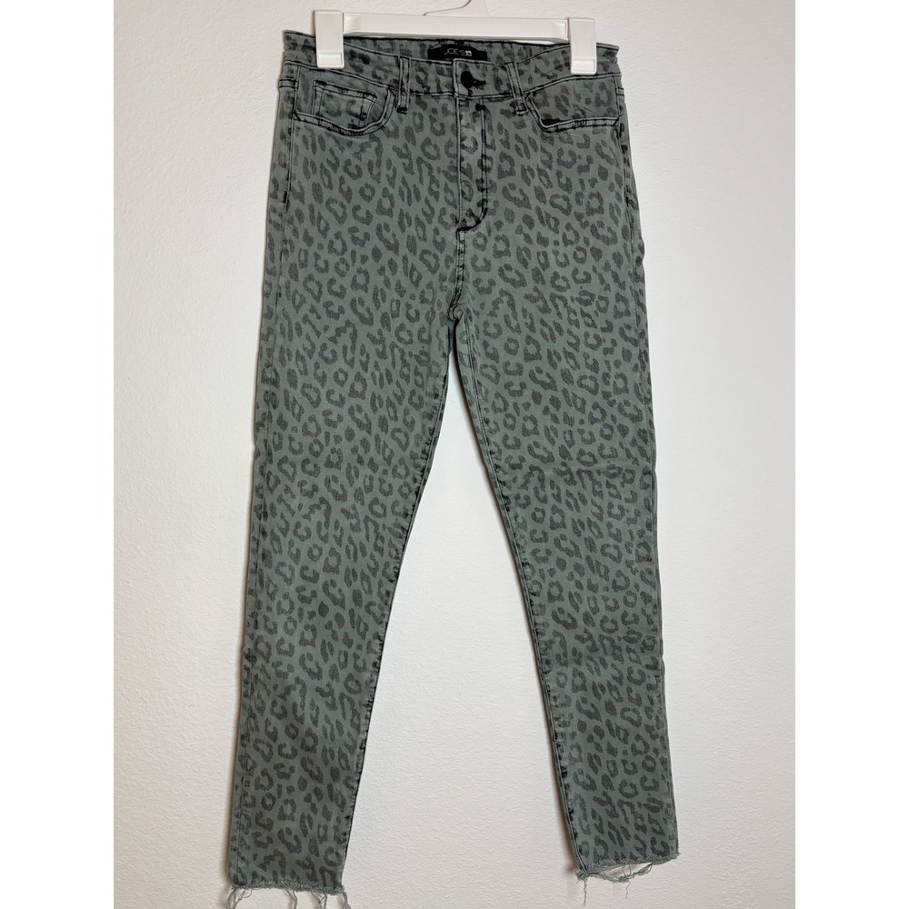 Joe's Jeans Womens 29 Leopard Print Skinny Ankle‎ Jeans Green Grey Raw Hem High